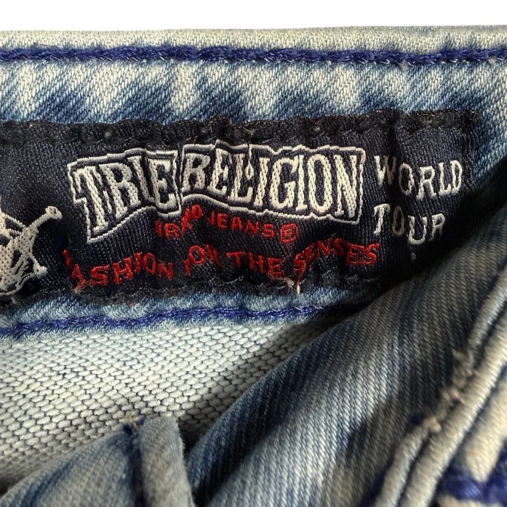 True Religion World Tour 36x29 Light Acid Wash Straight Leg Jeans USA Made Flap